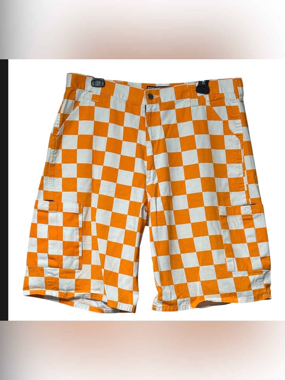 EUC Game Bibs orange and white checkerboard cargo shorts Tennessee Vols